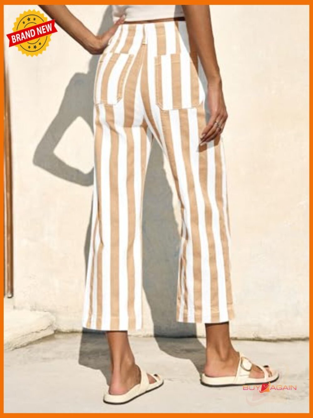 High Waisted Cropped Striped Jeans Stretchy Denim Pockets Straight Leg - Picture 6 of 7